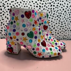 Handmade Kawaii Rainbow Rhinestone Sparkle Ankle Boots. Size US 7. EUC.